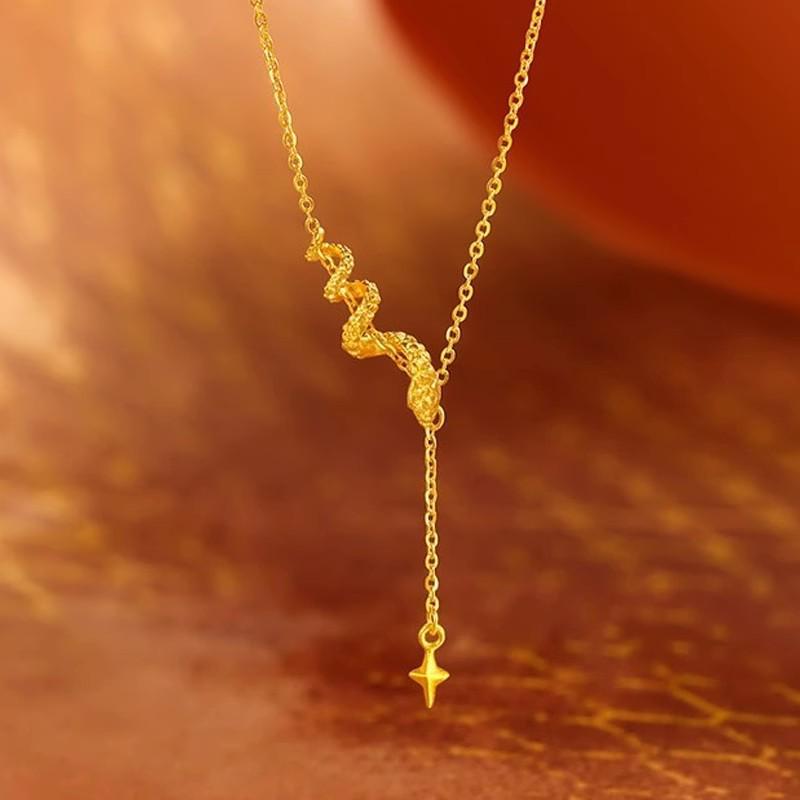 Exquisite Chinese Zodiac Snake Necklace - Golden Spirit, Titanium Steel Clavicle Chain золотой