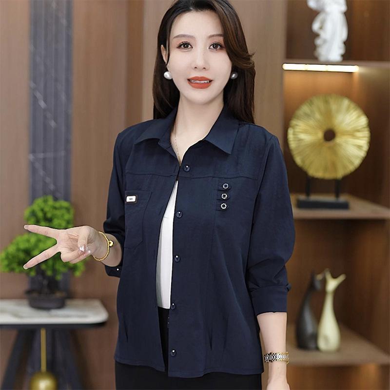 

Chic Petite Women s Casual Short Jacket - 2026 Style for Middle-Aged Mothers, Age-Reducing Long-Sleeved Top XL (for 100-115 lbs) темно-синього кольору