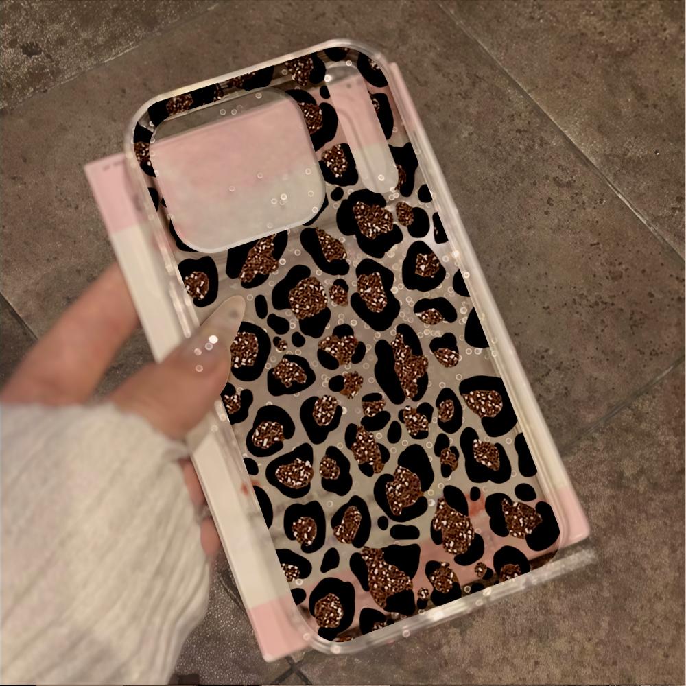Fashion Leopard Print Silicone Bling Glitter Phone Case For iPhone 17 11 12 13 Plus 14 15 16 Pro Max Shockproof Clear Soft Cover