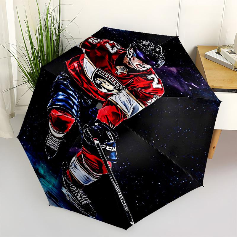 

Hockey Player, Space Background Themed Automatic Opening and Closing Umbrella, Compact Travel Umbrella, Lightweight and Portable, Suitable f
