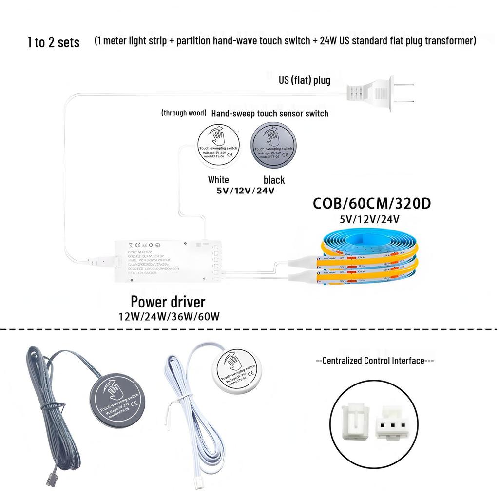 Smart Touch COB LED Strip with Hand Sweep Sensor for Cabinets