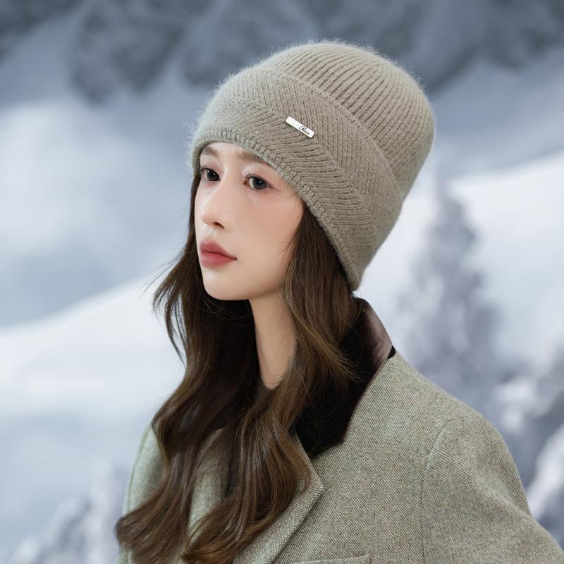 Versatile Winter Hat Women's Velvet Thickened Large Head Circumference Headgear Metal Standard Rabbit Hair Knitted Wool Hat