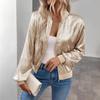 Women Spring Autumn Casual Long Sleeve Solid Color Baseball Neck Zip Jacket Coat
