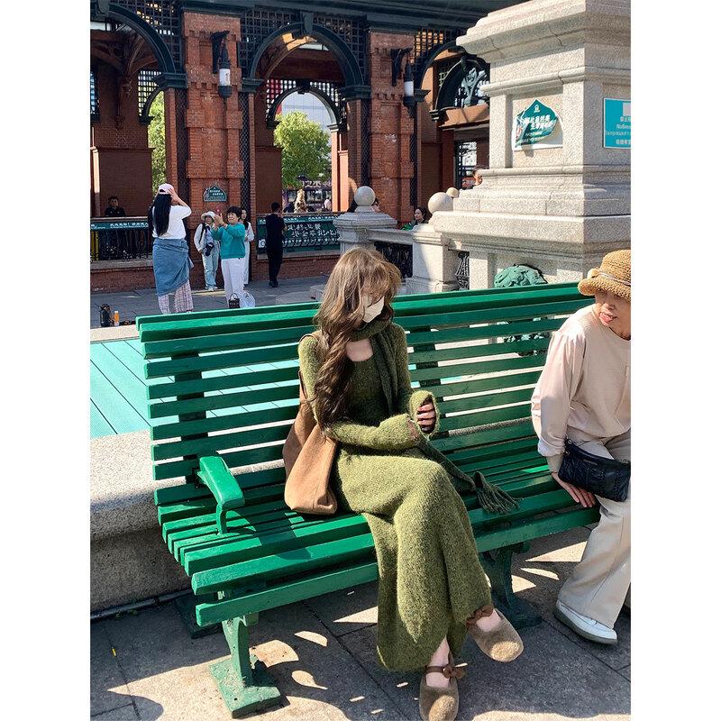 

JK&JS French U-Neck Knit Dress with Matching Scarf