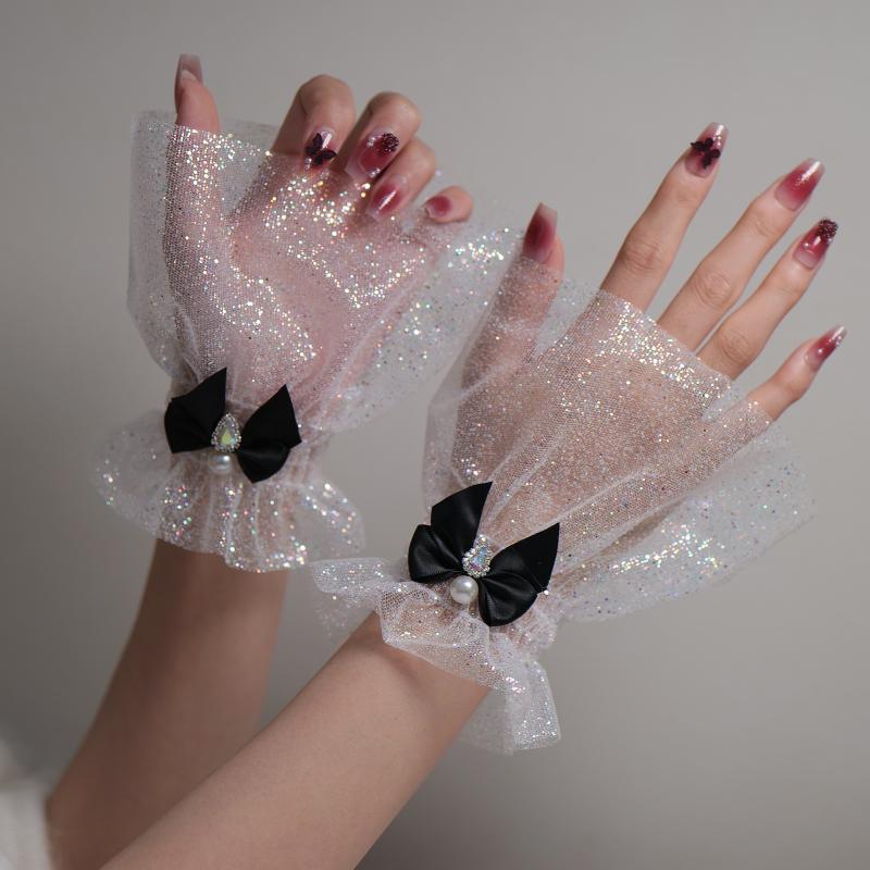 Nail Photo Equipment Short Bow Mesh Wrist Fake Sleeves Bride Decorative False Cuff Tulle Item Nail Art Take Picture Background