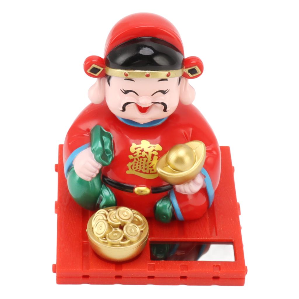 God of Wealth Decoration Solar Powered Fortune Ornaments with Nodding Head for Car Dashboard and