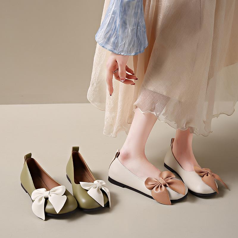 Cute Bow Doudou Shoes Girl 2025 Spring and Autumn New Flat-bottomed Lady Fairy Shoes Soft-soled Comfortable Maternity Shoes
