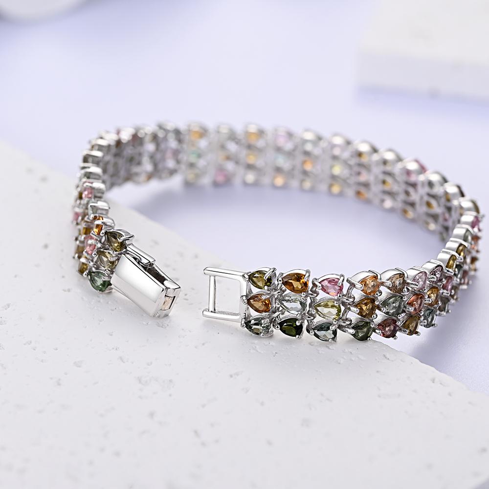 Luxury Multi-colored Natural tourmaline Bracelet precious gems with S925 silver women jewelry for wedding & anniversary gifts