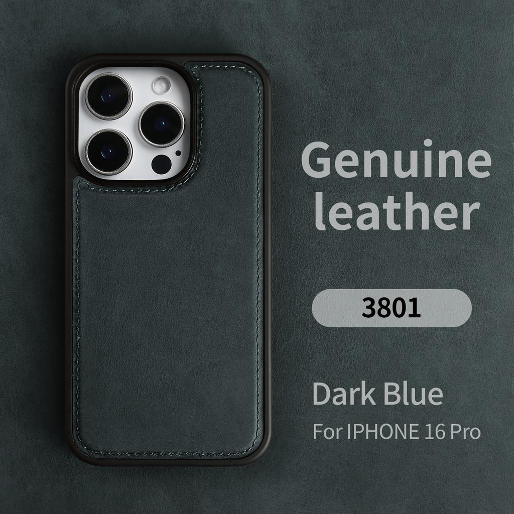 Retro Crazy Horse Pattern Genuine Leather Case For iPhone 16 Pro Max 15 14 13 12 11 Luxury Cowhide Back Cover Protective Shell