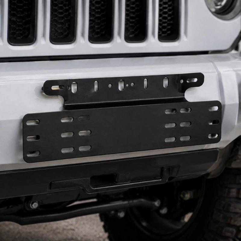 Carbon Steel Front Number Plate Bracket with Slotted Mounting Holes for Front-End License Plate and LED Light Bar