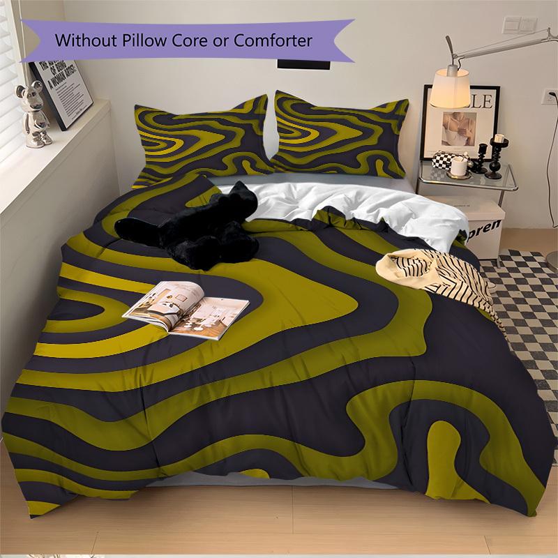 3Pcs Abstract Wave Pattern Printed Bedding Set, Breathable And Soft, Machine Washable, Christmas Gift, Suitable for Bedroom Decoration, 15198