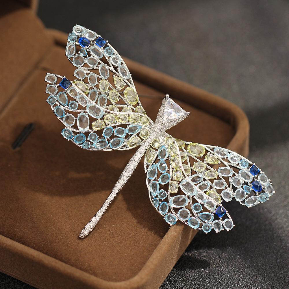 Heavy Industry Light Luxury High-End Blue Zircon Dragonfly Brooch Atmospheric Exaggeration Luxury Animal Insect Pin Anti-Light Female