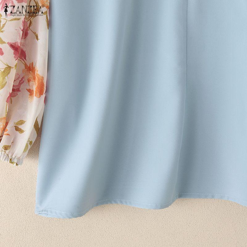 ZANZEA Women Casual V-Neck Floral Print Splice Long Sleeve Blouse