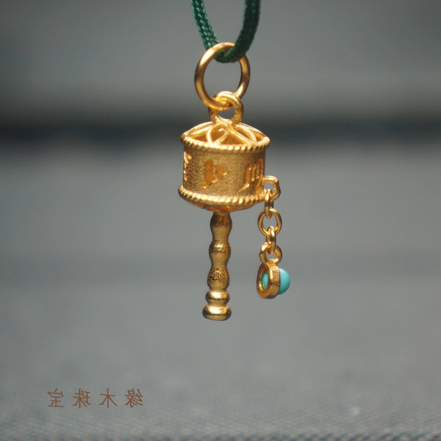 S925 Silver Gold-Plated Prayer Wheel Spacer Bead Pendant for Handmade Bracelet