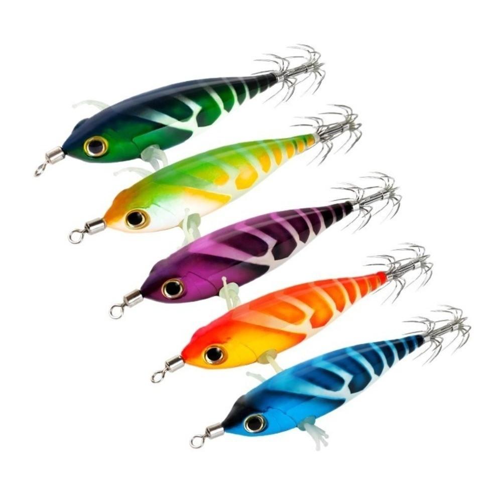 55mm 5.2g Cuttlefish Egi Squid Lure Squid Jig Wood Shrimp Lure Glow Horizontal Shrimp Squid Hook ABS Sea Fishing Hard Bait