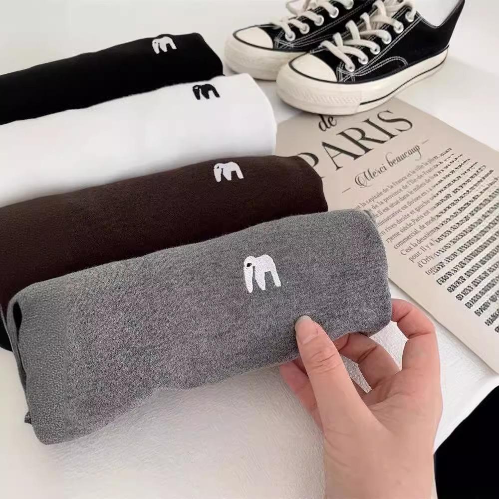 Korean-Style Embroidered Women's Thickened Long Sleeve T-Shirt