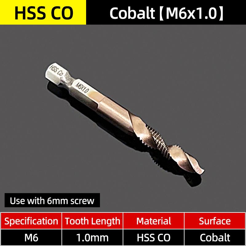 Composite Screw Tap Bit HSS-CO Tap Drill Set 1/4" Hex Spiral Tap Drill Reamer Titanium Soft Metal Thread Drilling Tapping Tools