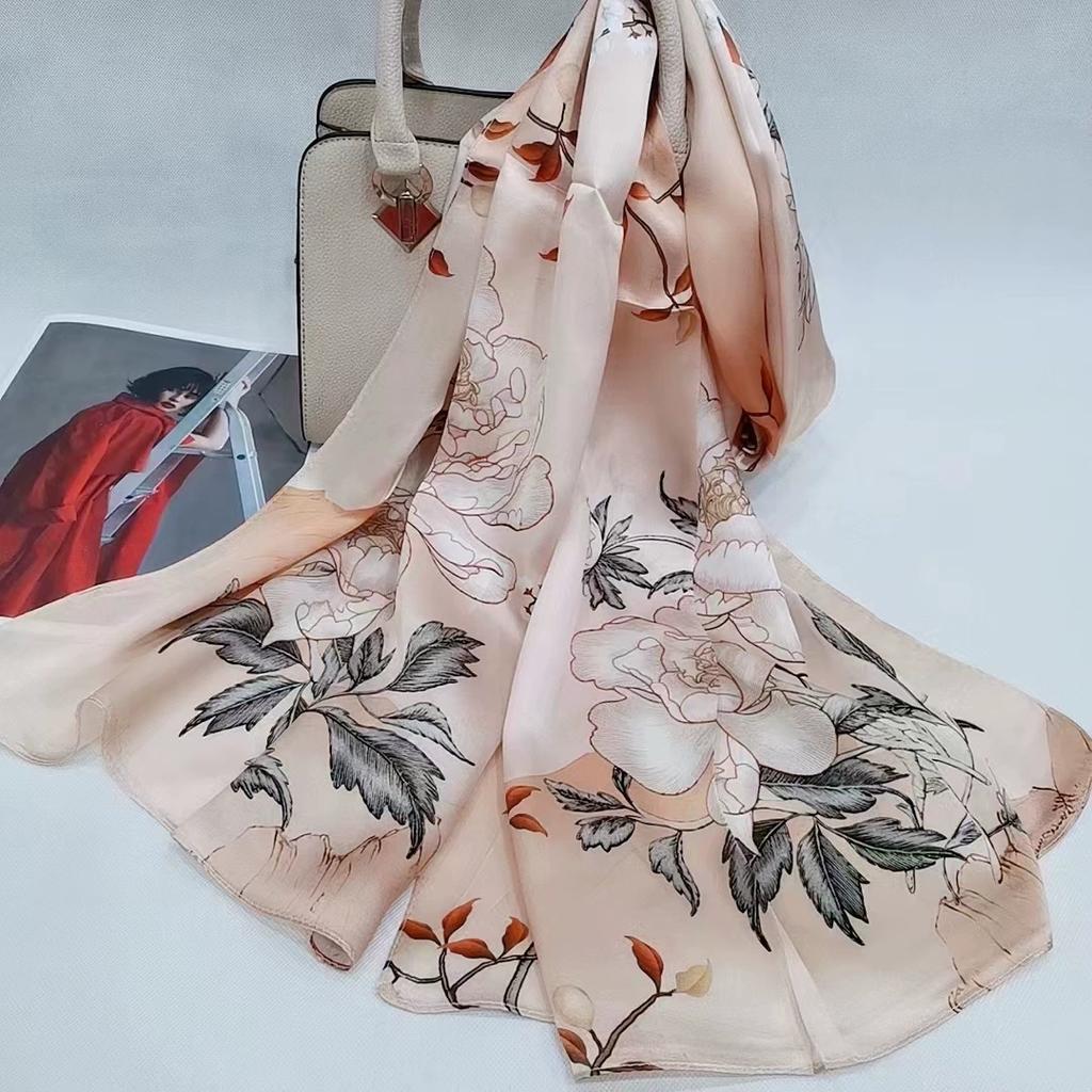 Hochwertiger 100% Seiden Schal Tuch Hijab Wickeltuch Damen Blumig Frühling Sommer Strand Seiden Schals