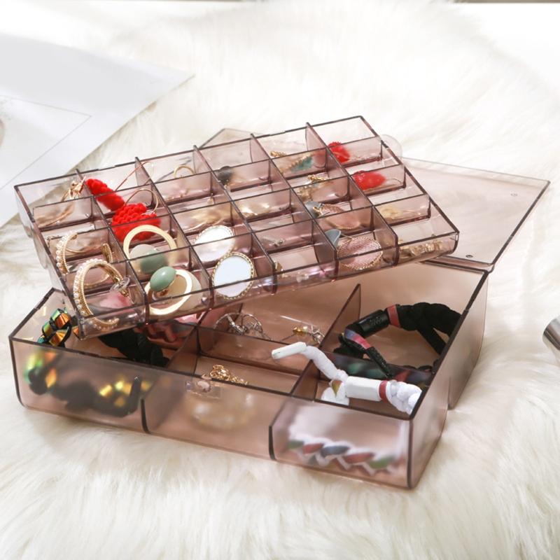 30 Grids Acrylic Jewelry Organizer for Cosmetic Storage Box Makeup Organizer Clear Case with Lid for Beads Rings Earrings