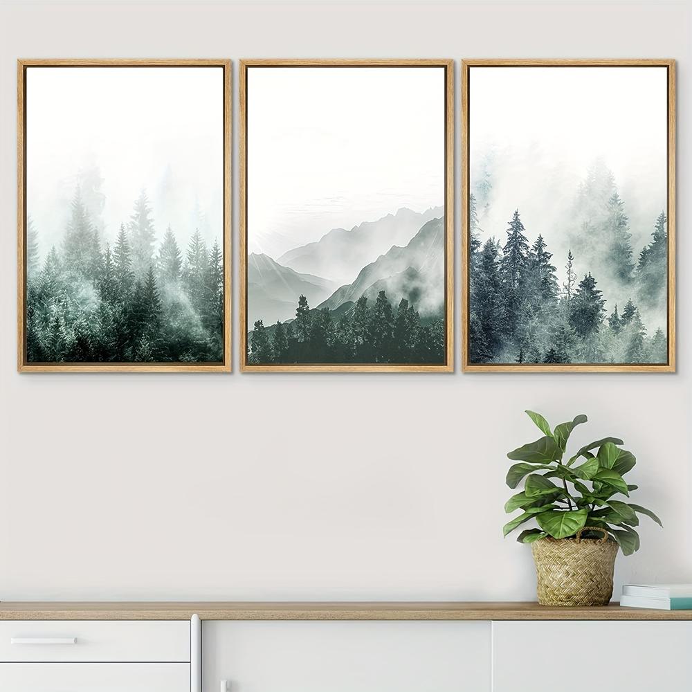 3PCS Frameless Misty Forest Trees Poster Mountain Landscape Canvas Painting Modern Wall Art Decor Nordic Picture Bedroom Home