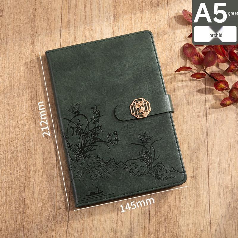 Guochao Cultural Notebook Gift Set: Plum, Orchid, Bamboo, Chrysanthemum Design with USB Drive - 5-Piece Business Record Set