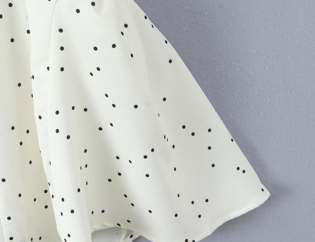 White Polka Dot Halter V-Neck A-Line Dress with Cutout Waist