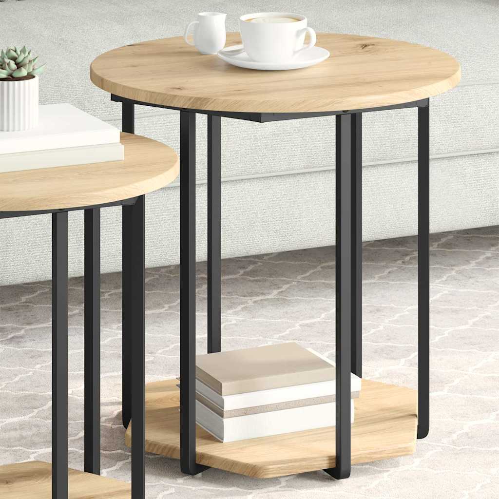 Side Table Set with Shelf 2 Pcs Brown