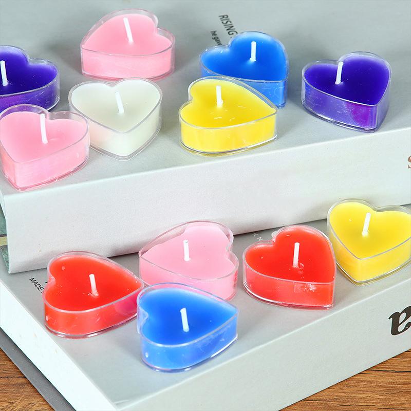 9Pcs/Box Propose Candlelight Heart-Shaped Small Candle Valentine's Day Romantic Love Candle Aromatherapy Box-Packed Confession