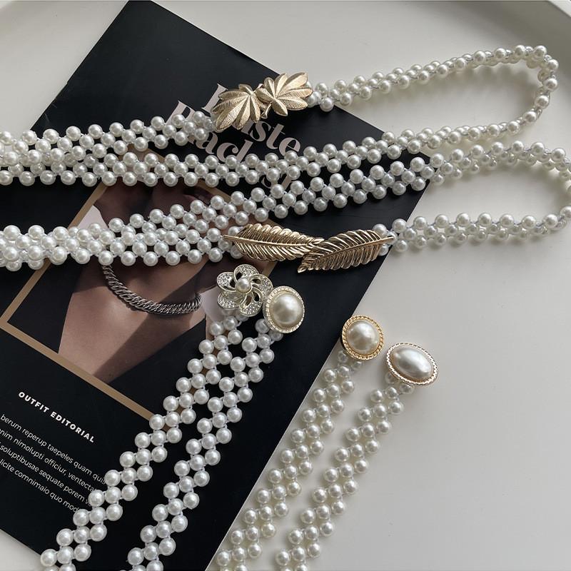 Korean Elegant Style Pearl Waist Chain For Women With Glamorous Accents Rhinestone
