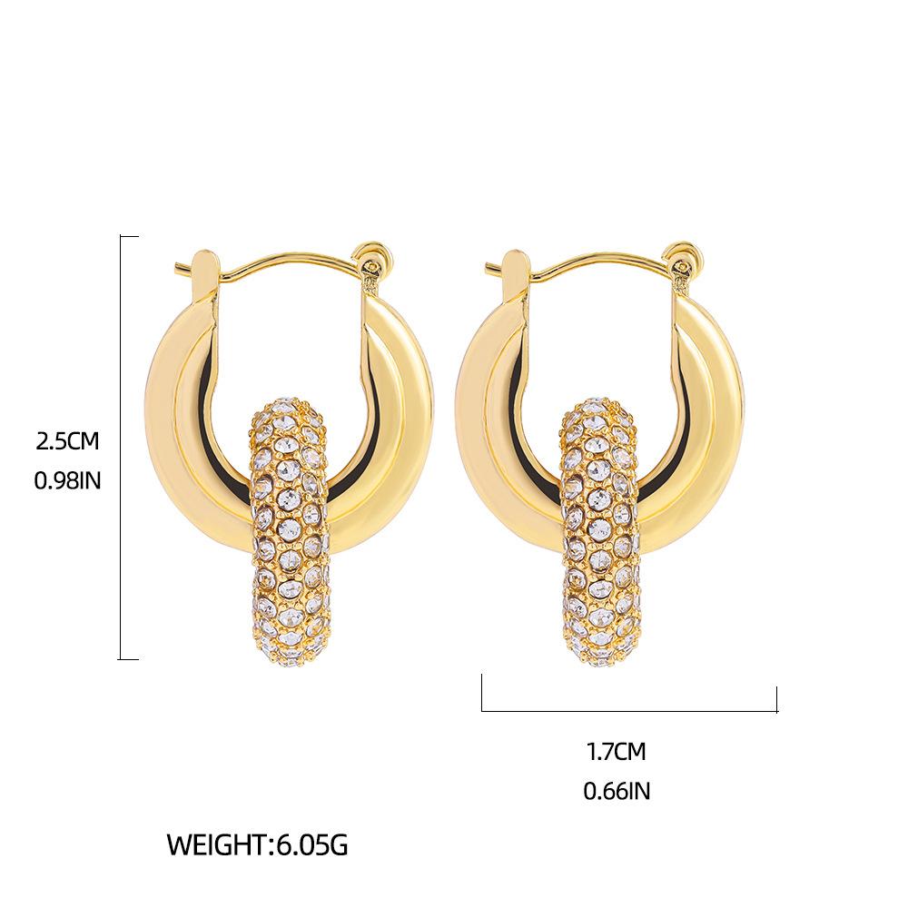Stainless Steel Plated 18K Gold Kink Earrings Diamond Twist Pearl Exaggerated Full Diamond Earrings