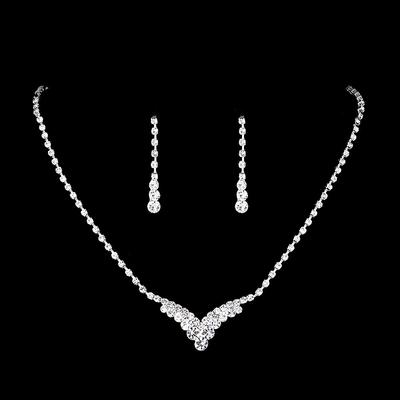 Simple Fashion Temperament Deep V Necklace Set Shiny Silver Plated Wedding Claw Chain Rhinestone Bridal Accessories
