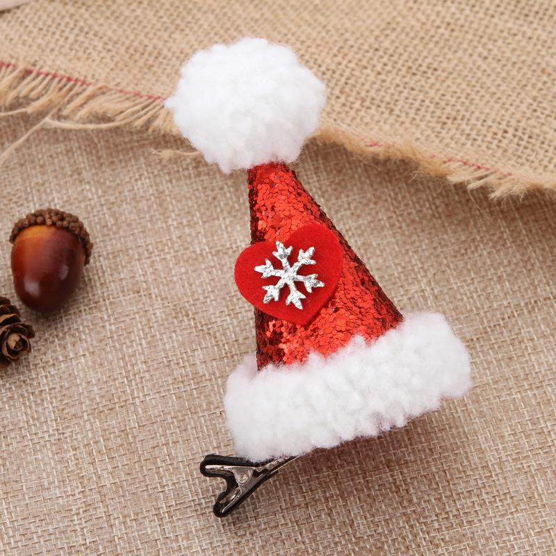 Christmas Hat Hairpin Adult Children Sequined Hat Duckbill Clip Cartoon Hairpin Headgear Christmas Hairpin