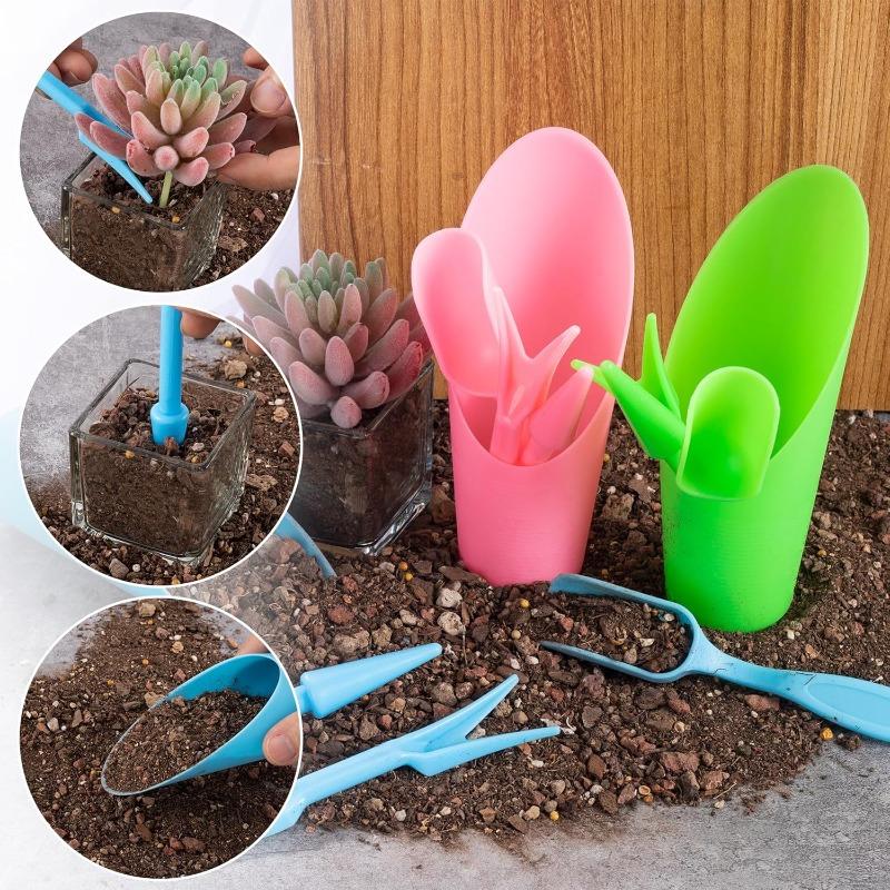 4PCS-Set Garden Shovel Hand Tools Transplanting Succulent Cultivation Digging Scoops Kits Plastic for Flower Planting Bonsai Potting Soil Indoor