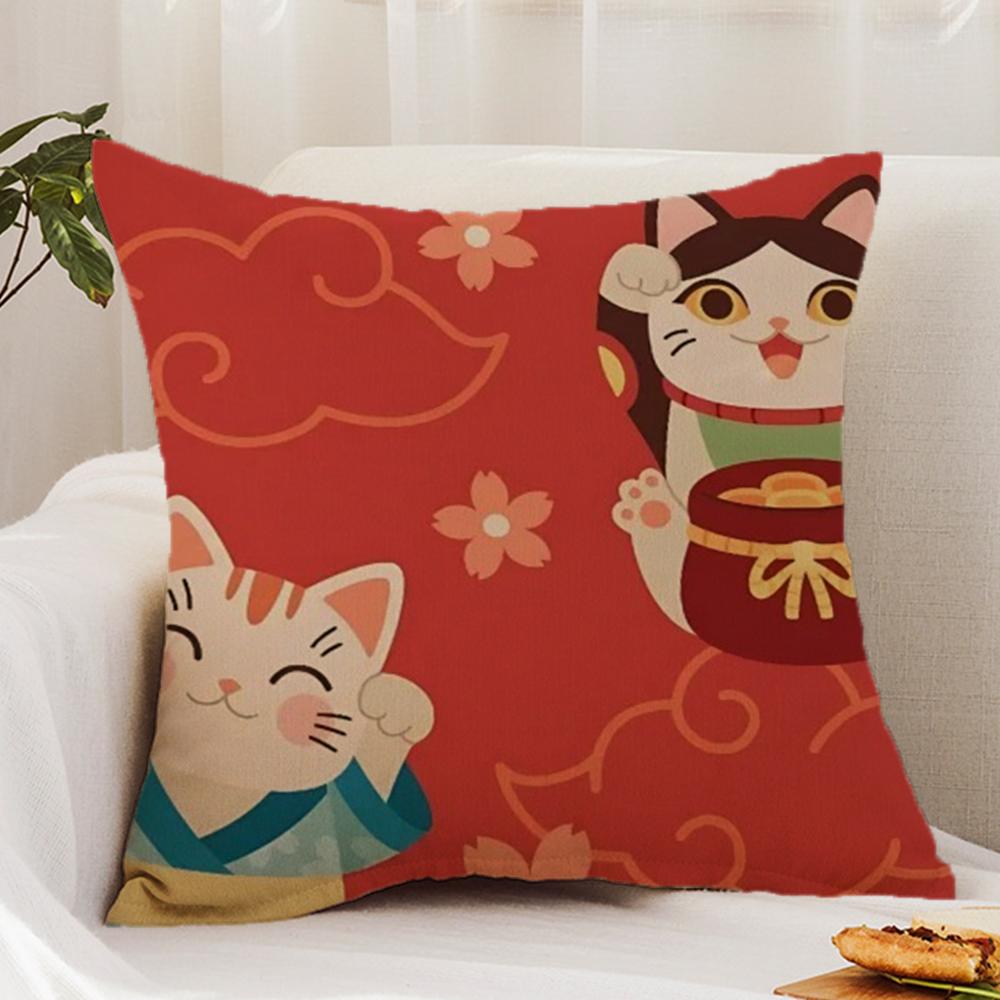 Neko Rich L-Luck Money Cat Cushion Cover Premium Comfort Reversible Pillow Cover - Dual - Use Design For Home & Car