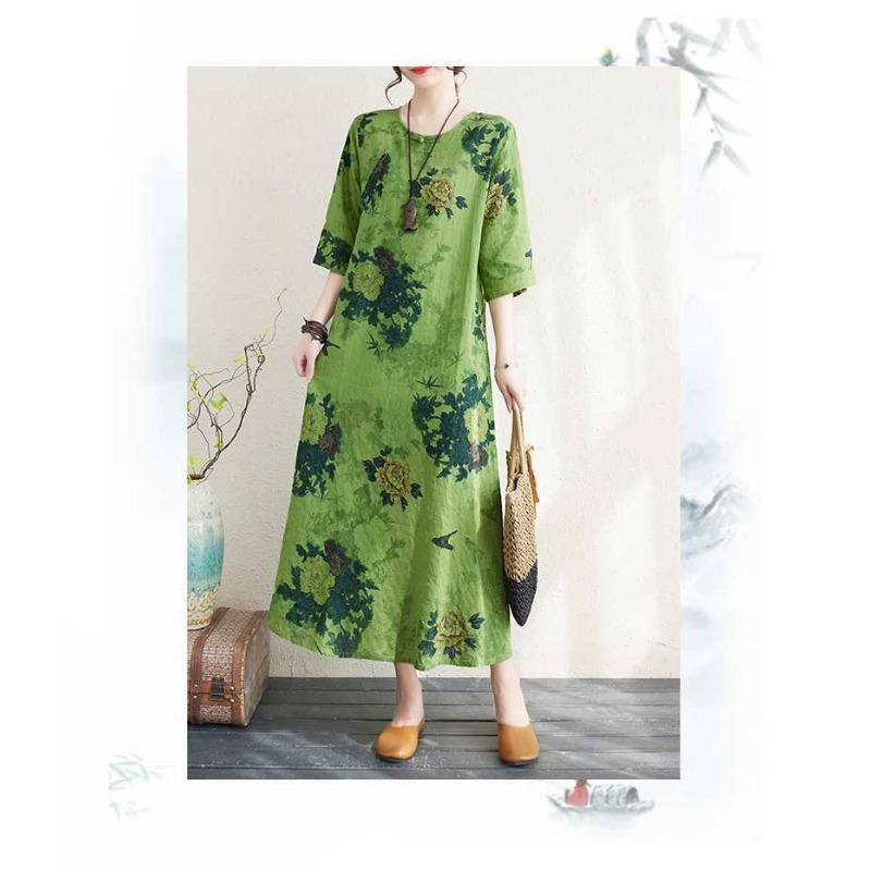 Summer Printed Green Vintage Republican Style Temperament Elegant Dresses