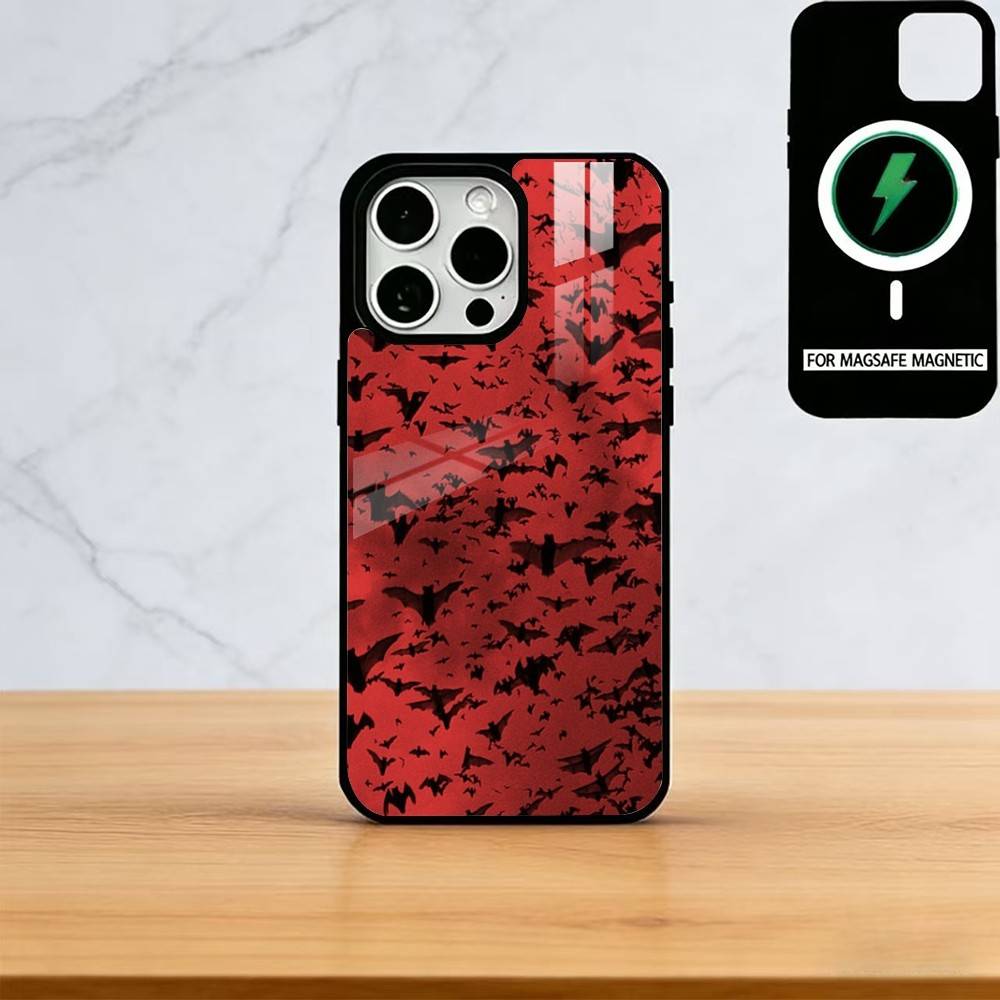 Vintage Red Bats Skull Trendy Pattern Phone Case For iPhone17,16,15,14,13,12,11 Plus,Pro Magnetic with Magsafe Wireless Charging