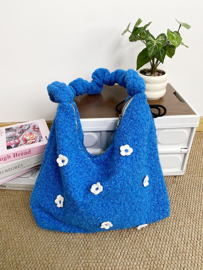 Fashion Three-dimensional Flower Plush Women's Shoulder Bags Drawstring Ladies Crossbody Bag Large Capacity Female Tote Bag