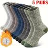 5Pairs Men's Thermal Winter Socks Thickened Mid-Calf Crew Socks Warm Comfortable Long Sock Outdoor Climbing Cold Weather Sox
