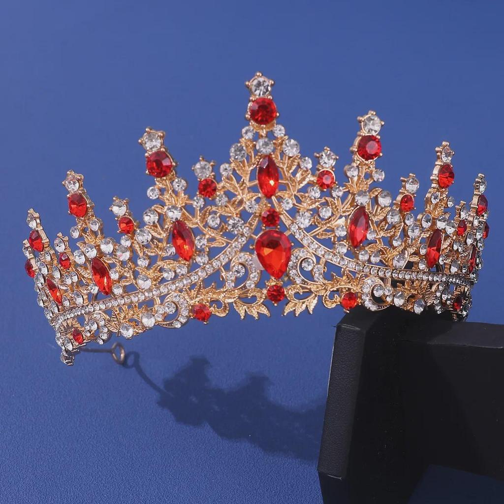 Europäischer und amerikanischer Brautkronen-Haarschmuck – Roter Hochzeitskopfschmuck für Frauen