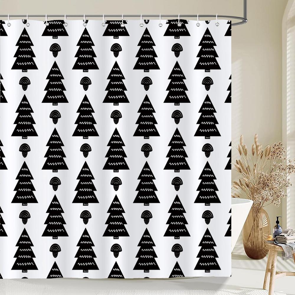 Black and White Simple Cartoon Shower Curtain Washable Polyester Bathroom Curtains Decor Bathtub Partition Curtain With Hooks