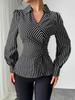 Women's Striped Slit Tie-Waist Long-Sleeve Shirt