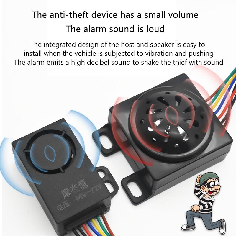 48-72V Anti-Theft E-Bike Alarm Scooter Security Dual Remote Control Detector Alarm Anti Lost Remote Control Detector Alarm