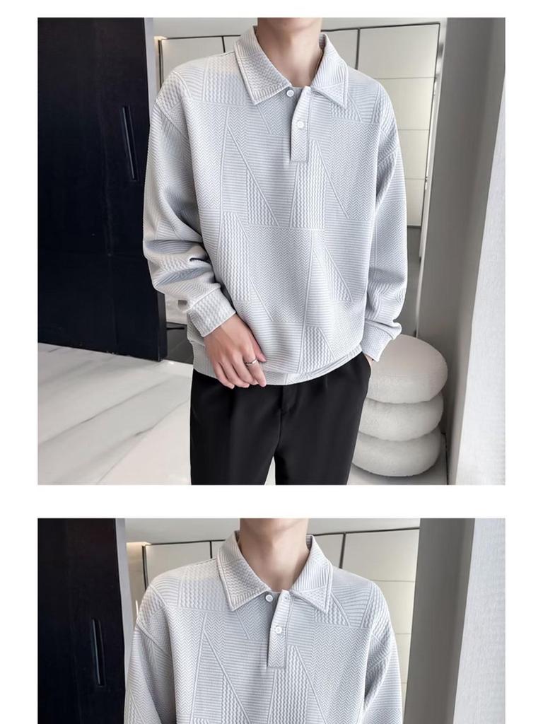 Men's Youthful Lapel Sweatshirt: Trendy Long Sleeve Polo, Stylish Autumn T-Shirt, Versatile Cool Student's Brand Top