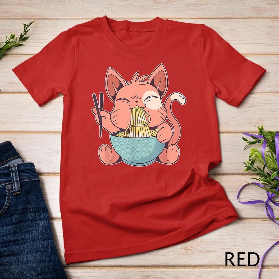 Cute Anime Cat Eating Ramen Japanese Kawaii Style T-Shirt Unisex T-shirt 9 3XL