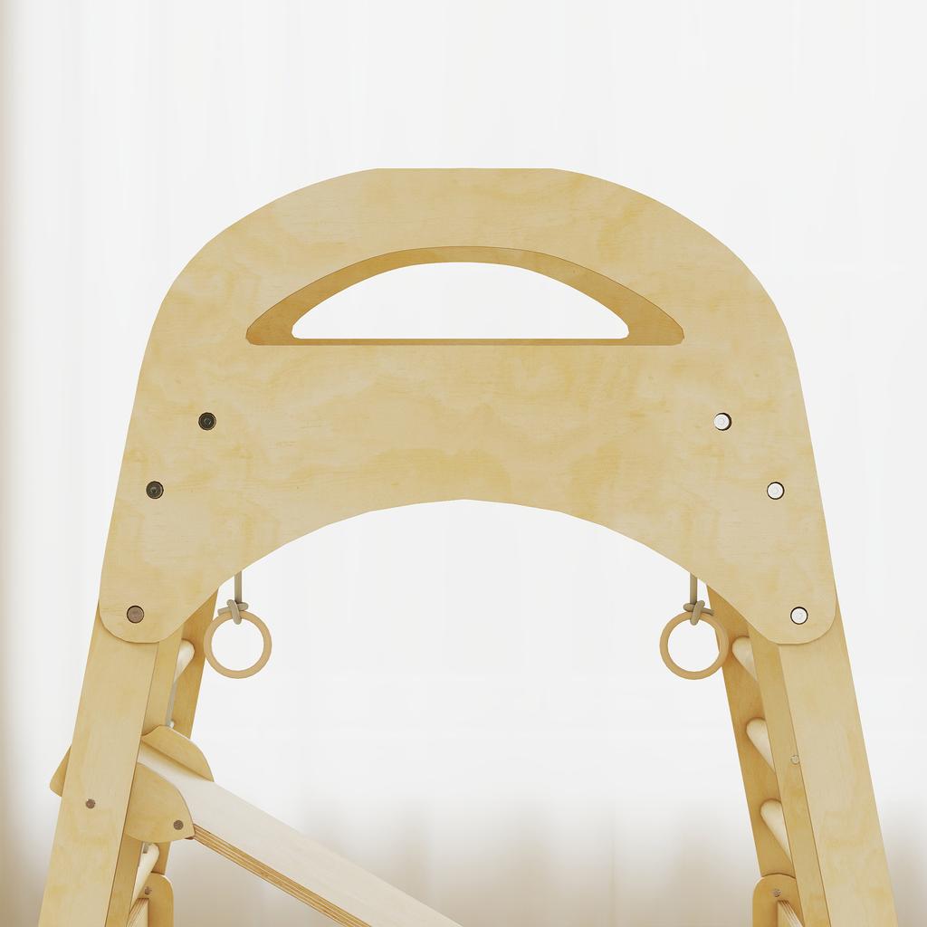 6 in 1 Kids Climbing Frame with Slide, Monkey Bars, Gymnastics Rings, Ladder, Climbing Net, for 3-6 Years, Natural Tone