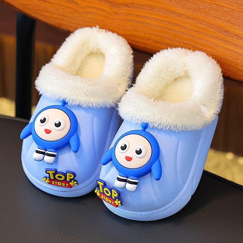 Waterproof Children's Cotton Slippers Boys Girls Winter New Indoor Home Non-Slip Thick Sole Fleece-Lined Cotton Slippers Girls Shoes