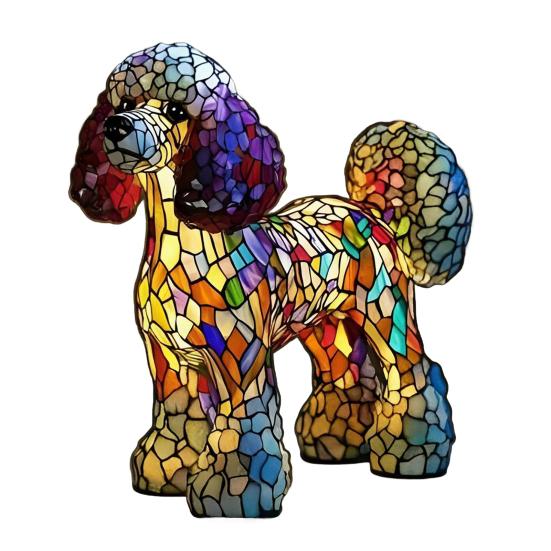 Stained Glass Dog Lamp USB Powered Retro Resin Rainbow Dog Table Lamp Cute Puppy LED Night Light for Bedroom Desk Home Decor Gift for Dog Lovers