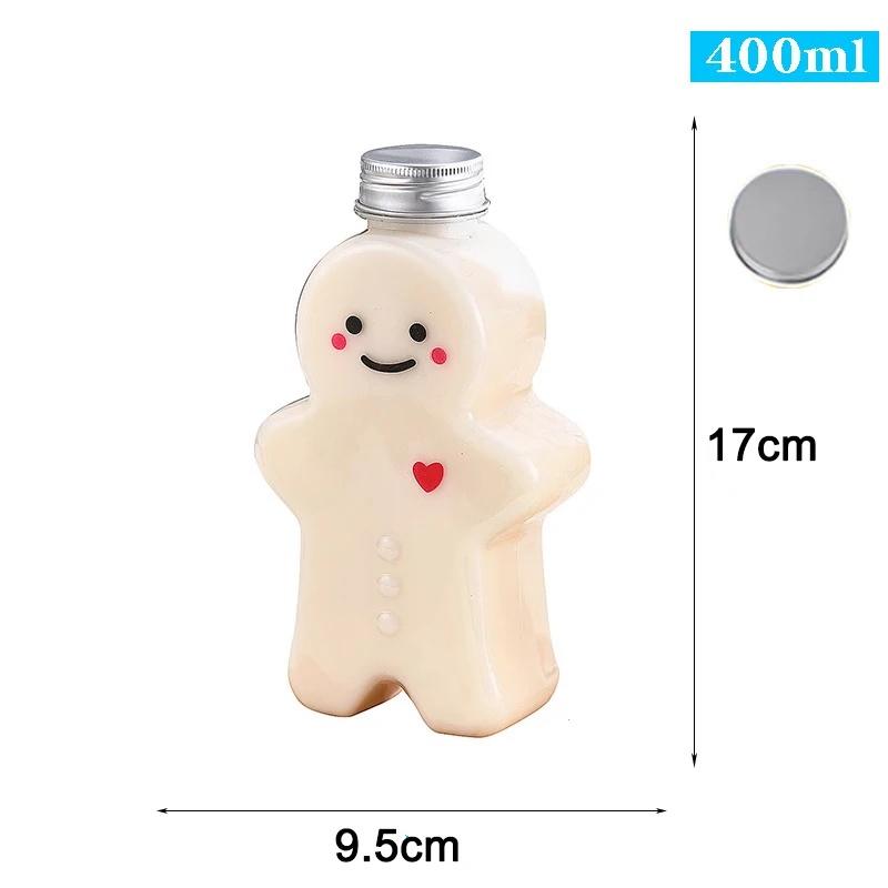 2/4pcs Gingerbread Bottle Snowman Milk Tea Jar Coffee Juice Portable Drinking Cup Plastic Kettle Christmas Decoration Child Gift