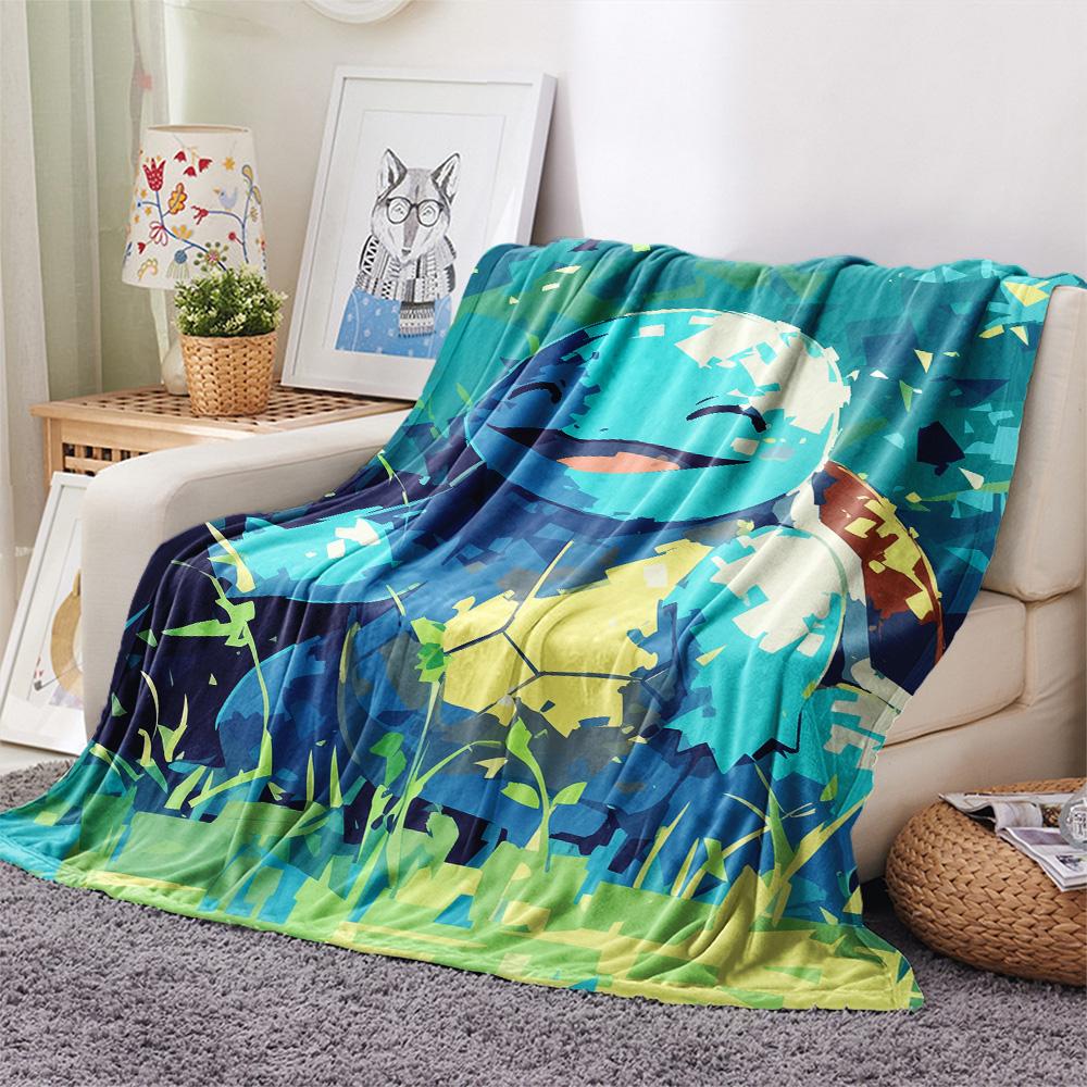 Squirtle Print Flannel Blanket, High quality Comfortable for All Seasons, Home Decor, Warmth and Comfort