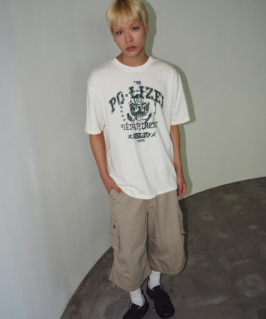 TRAVEL Field Stamp Pigment Short Sleeve T-Shirt Cream